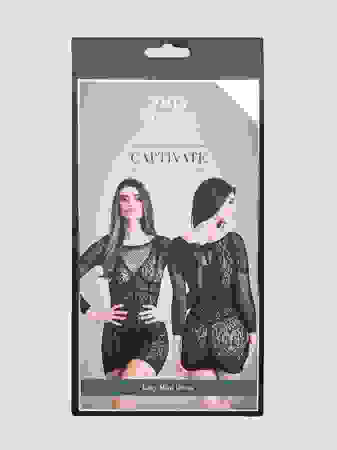 Fifty Shades of Grey Captivate Black Lace Long Sleeve Mini Dress, Black, hi-res